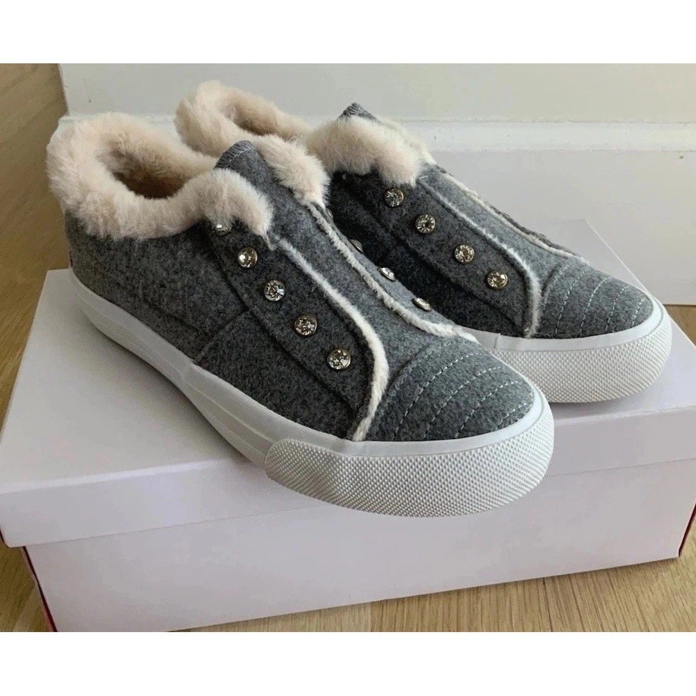 New Isaac Mizrahi Live Faux Fur Trimmed Sneaker Cement Gray 6 Run Around comfort